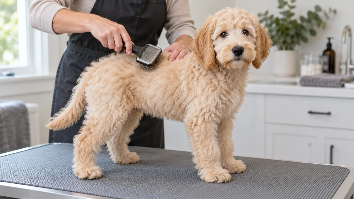 Labradoodle yavru köpek — tüy bakımı ve fırçalama