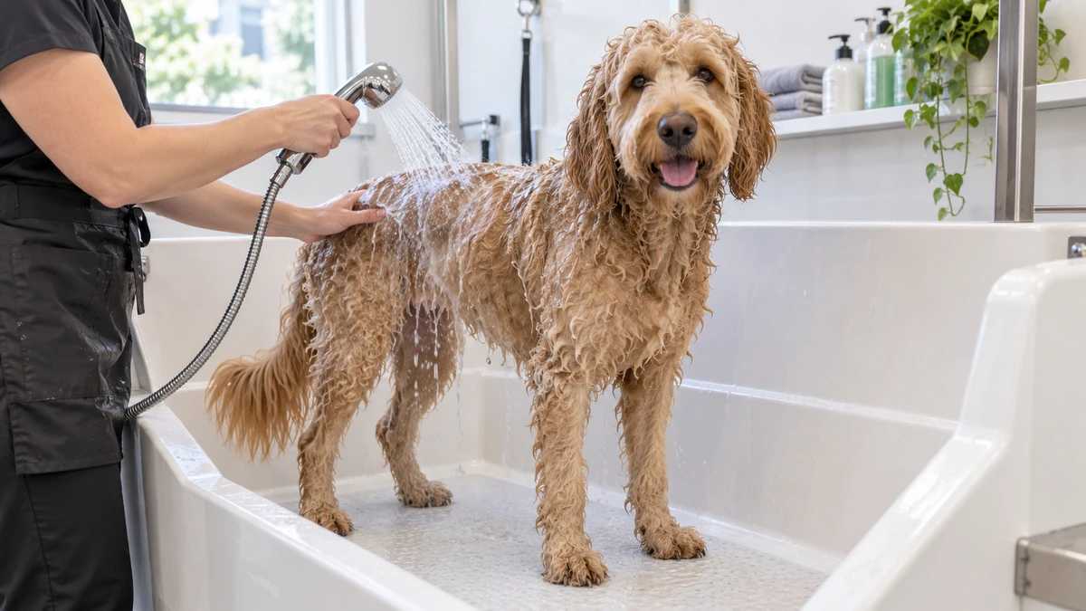 Labradoodle köpek — banyo ve temizlik