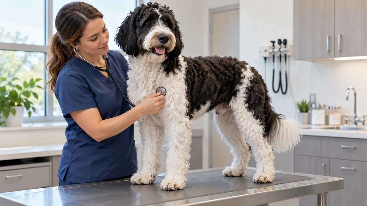 Labradoodle köpek — veteriner kontrolü