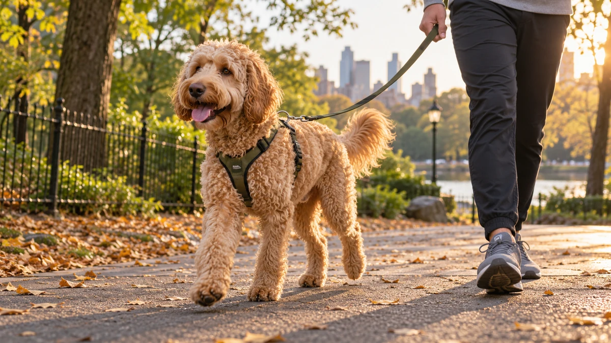 Labradoodle köpek — parkta yürüyüş ve egzersiz
